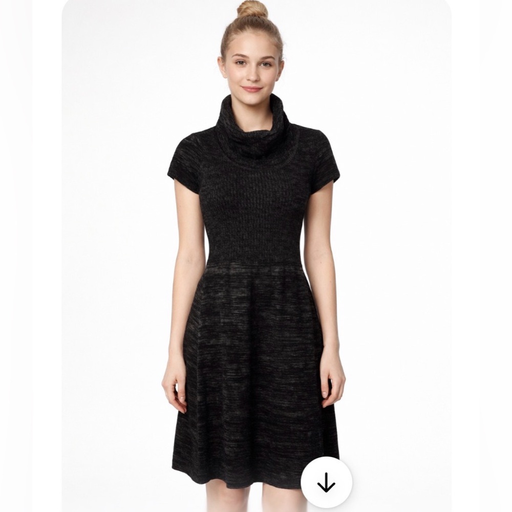 Marvin Richards Short Sleeve Knit Dress Cowl Neck Black & Gold Size Small